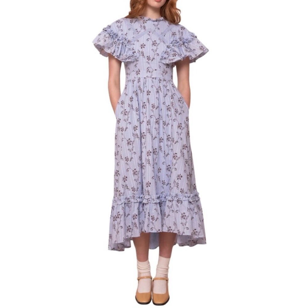 Ivy City Co Shae Dress in Blue Floral Ruffle Midi - 22W (3X) NWT Modest feminine